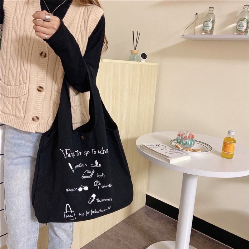 TÚI TOTE VẢI CANVAS ĐEO VAI GO TO SCHOOL