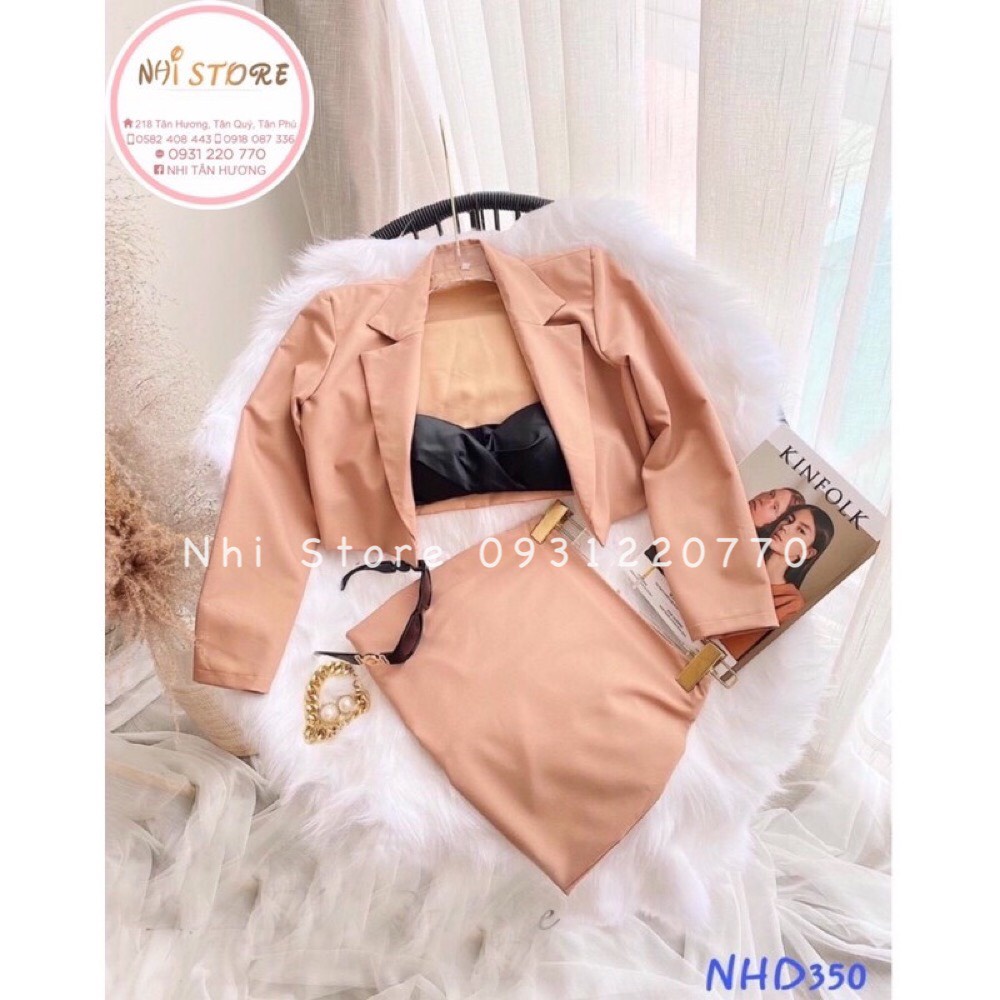 [FREESHIP 50K]Set Đồ Kiểu Nhistore Áo Khoác Vest Croptop Chân Váy A Kèm Áo Bra Ren Sexy Sang Chảnh Freesize Dưới 55kg | BigBuy360 - bigbuy360.vn