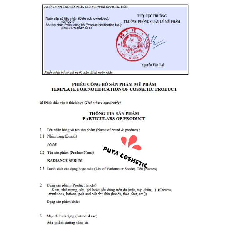 Asap Radiance Serum Tinh chất trẻ hóa da toàn diện