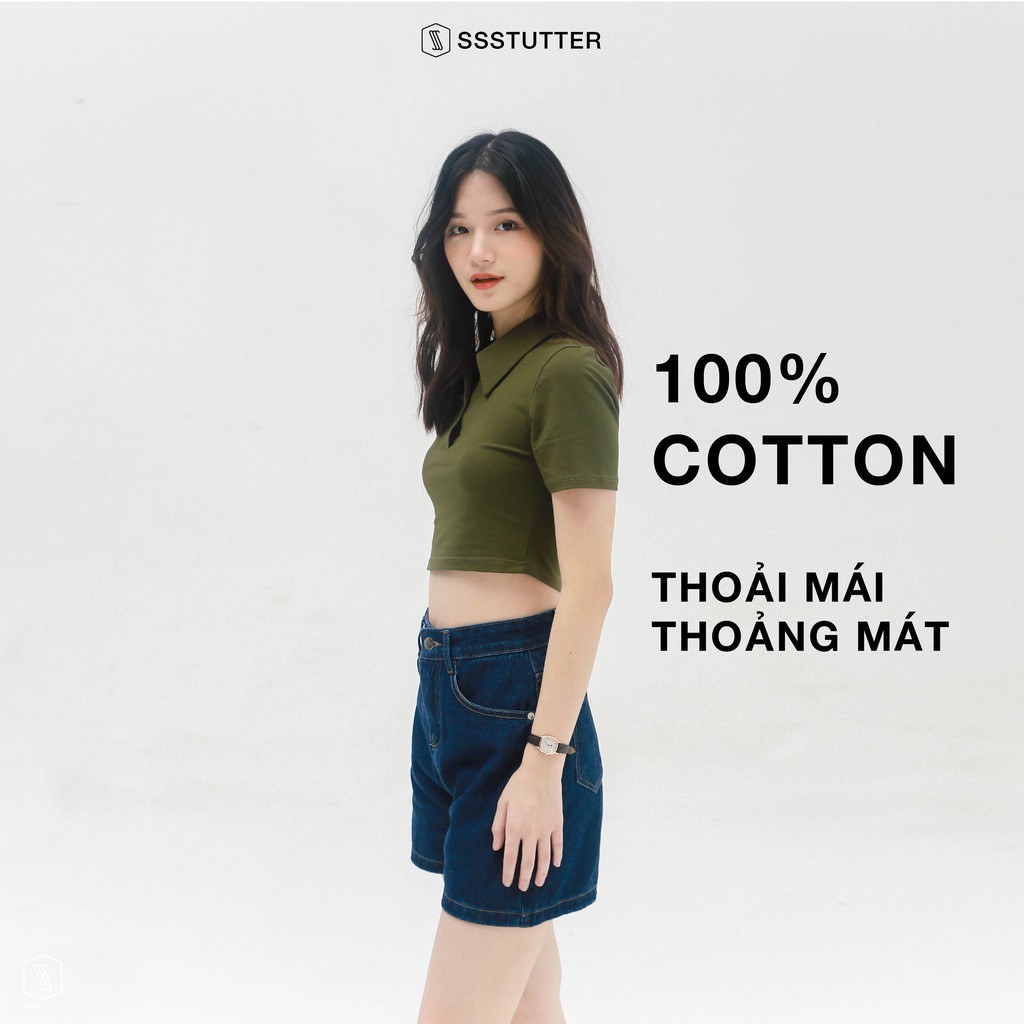 Áo polo croptop ngắn tay nữ SSSTUTTER chất cotton thoáng mát POLO TEE | BigBuy360 - bigbuy360.vn