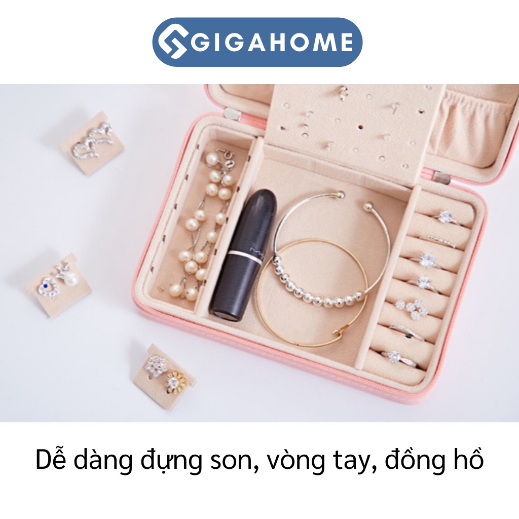 Hộp Đựng Đồ Trang Sức, Khuyên Tai, Lắc Tay GIGAHOME Có Gương Bọc Da Pu Sang Trọng 9506