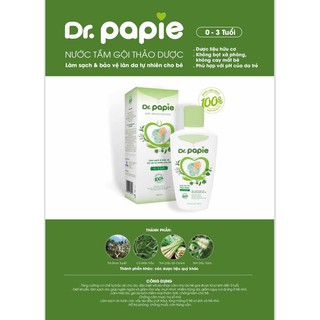 Sữa tắm thảo dược Dr papie 0m+ 230ml 500ml, Bọt tắm gội tảo dược Dr Papie 6m+