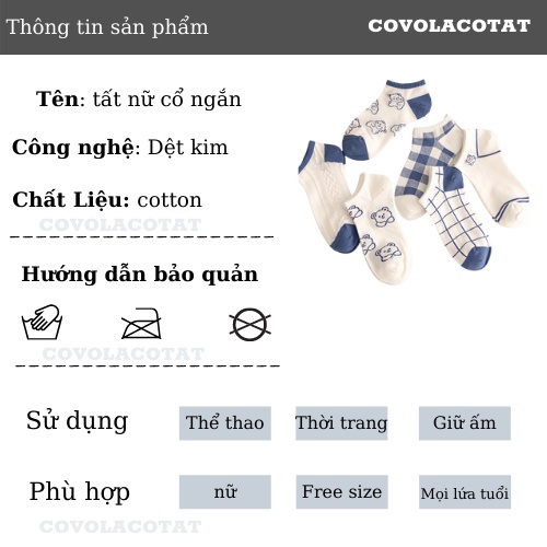 Set vớ nữ 5 đôi kèm túi tất cổ ngắn nhiều hình cotton phong cách hàn quốc covolacotat