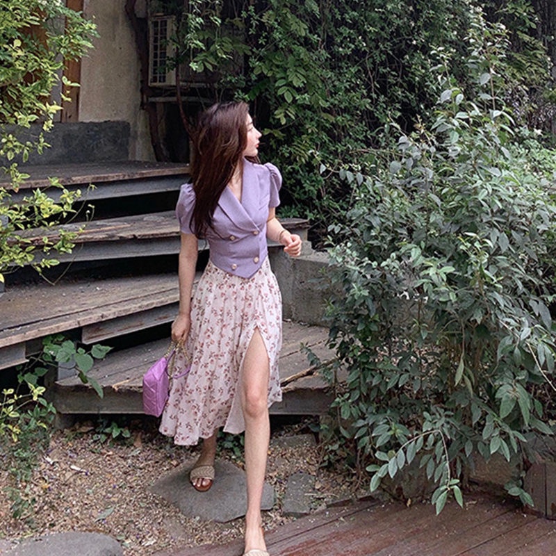 Áo khoác ngắn tay phồng hai hàng nút màu sắc ngọt ngào thời trang mùa hè dành cho nữ | BigBuy360 - bigbuy360.vn