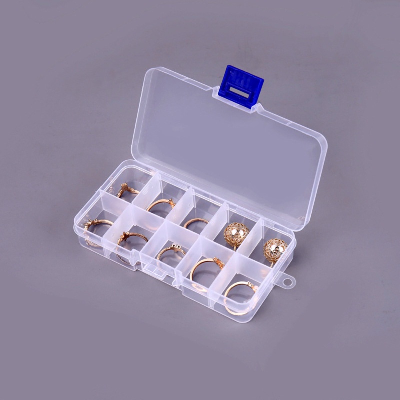 Hộp Nhựa Trong Suốt 10 Ngăn Đựng Trang Sức Nhiều Màu Sắc