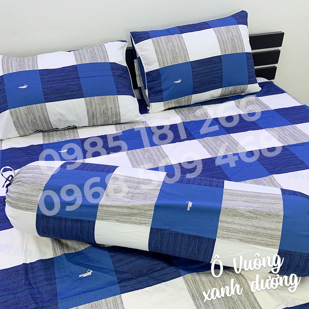 [Ảnh Thật] Ô Vuông Xanh - Bộ Drap Cotton 4 món Thắng Lợi Chính Hãng