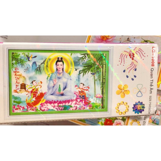 TRANH ĐÍNH ĐÁ PHẬT QUAN ÂM LG1008 (75X50)