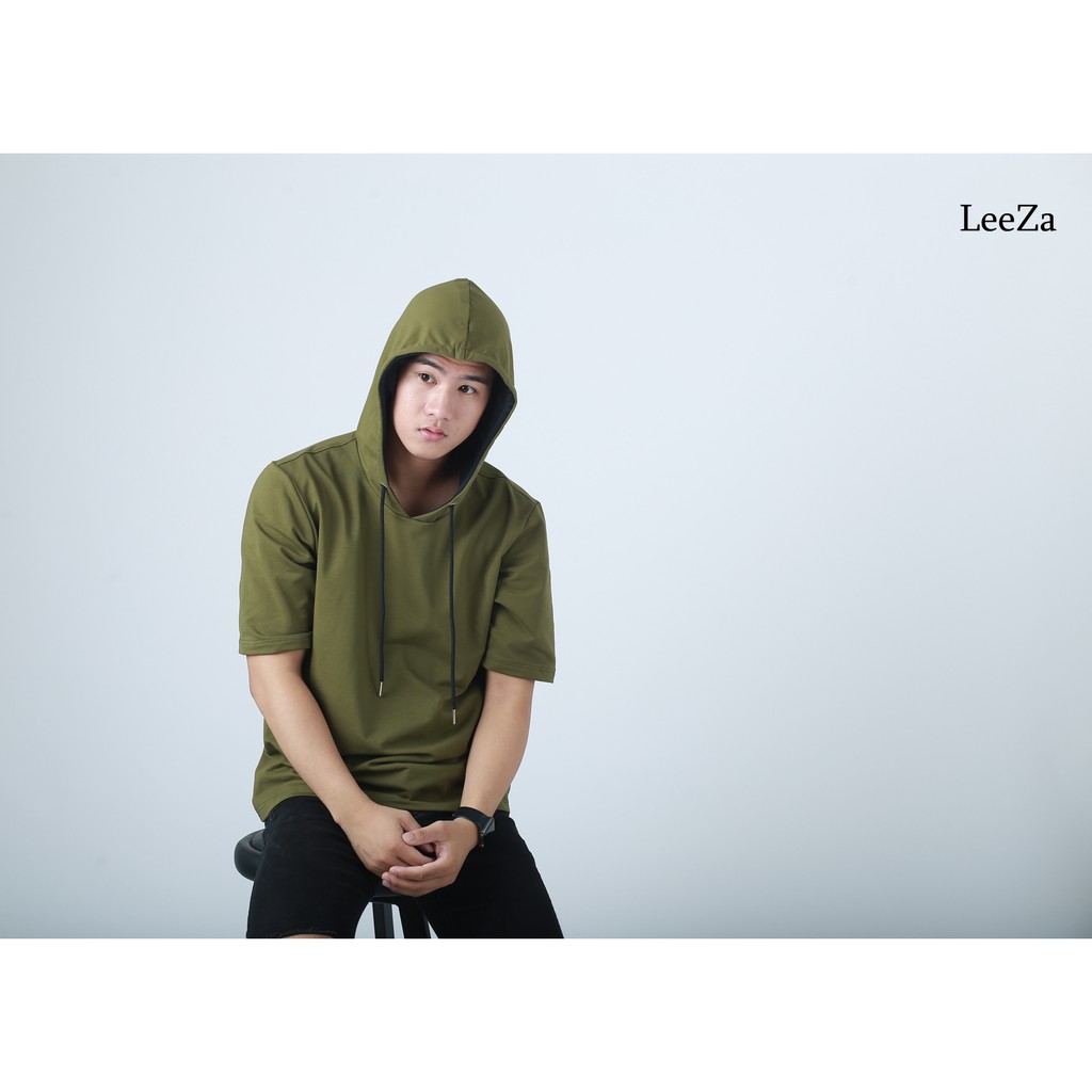 Áo hoodie tay lỡ màu xanh rêu thương hiệu LeeZa