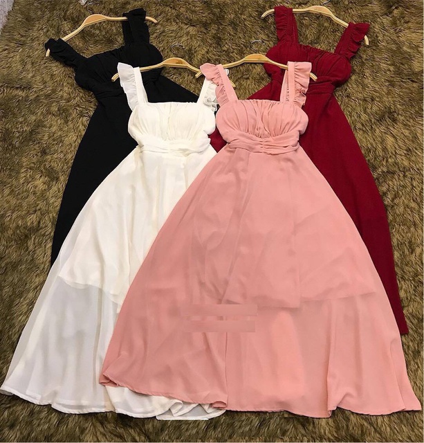 Đầm cánh tiên có mút ngực khóa kéo lưng