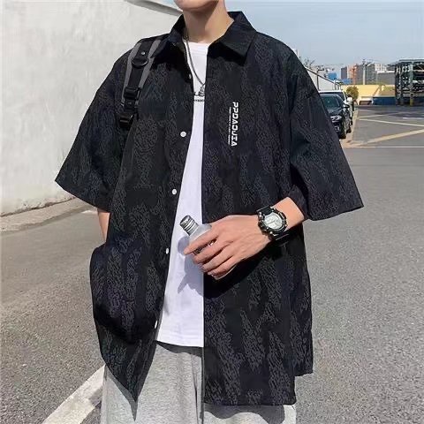 Áo Sơ Mi Tay Ngắn Trơn In Họa Tiết Đơn Giản Phong Cách Hàn Quốc Thời Trang Mùa Hè Cho Nam áo thun from rộng áo sơ mi nam đẹp áo sơ mi cộc tay nam