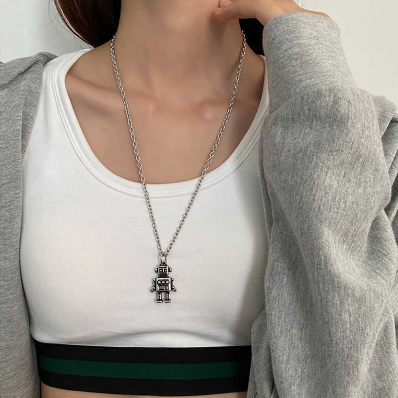 Vòng Cổ Kim Loại Mặt Hình Robot Cá Tính Thời Trang Phong Cách Hip Hop