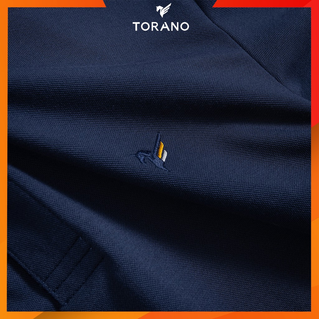 Áo polo nam TORANO cổ bẻ tay ngắn trơn xanh navy, bo gân thêu logo dáng áo ôm TP30172