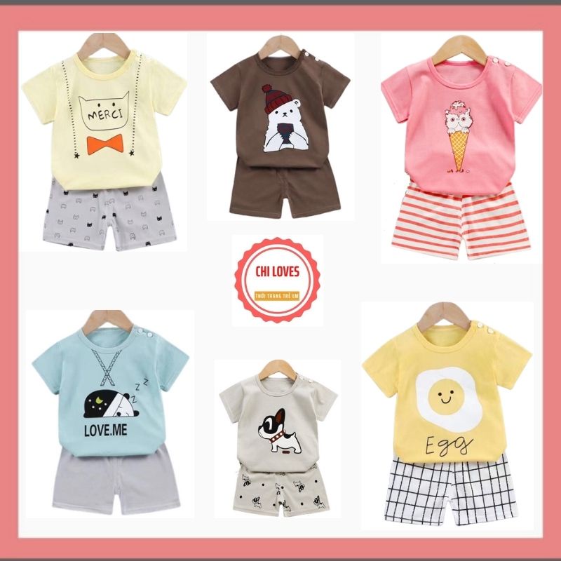 Đồ bộ bé gái bé trai 1 2 3 4 5 6 tuổi hàng Quảng Châu, Bộ cộc tay cho bé thấm hút mồ hôi tốt C1-C6
