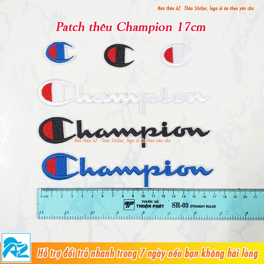 Patch ủi thêu logo Champion size lớn 17cm và 19cm - Sticker Logo S49