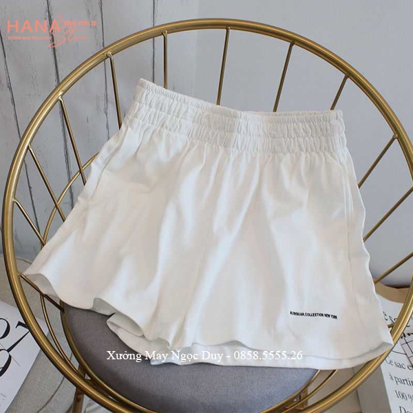Quần short nữ cạp chun lưng thun thêu chữ túi dáng quần đùi đũi nữ ống rộng tập gym thể thao đi biển ở nhà ngủ cá tính