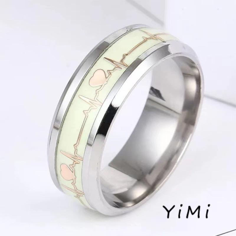 Nhẫn Thép Titan Phát Quang Trong Bóng Tối In Nhịp Tim Cho Cặp Đôi