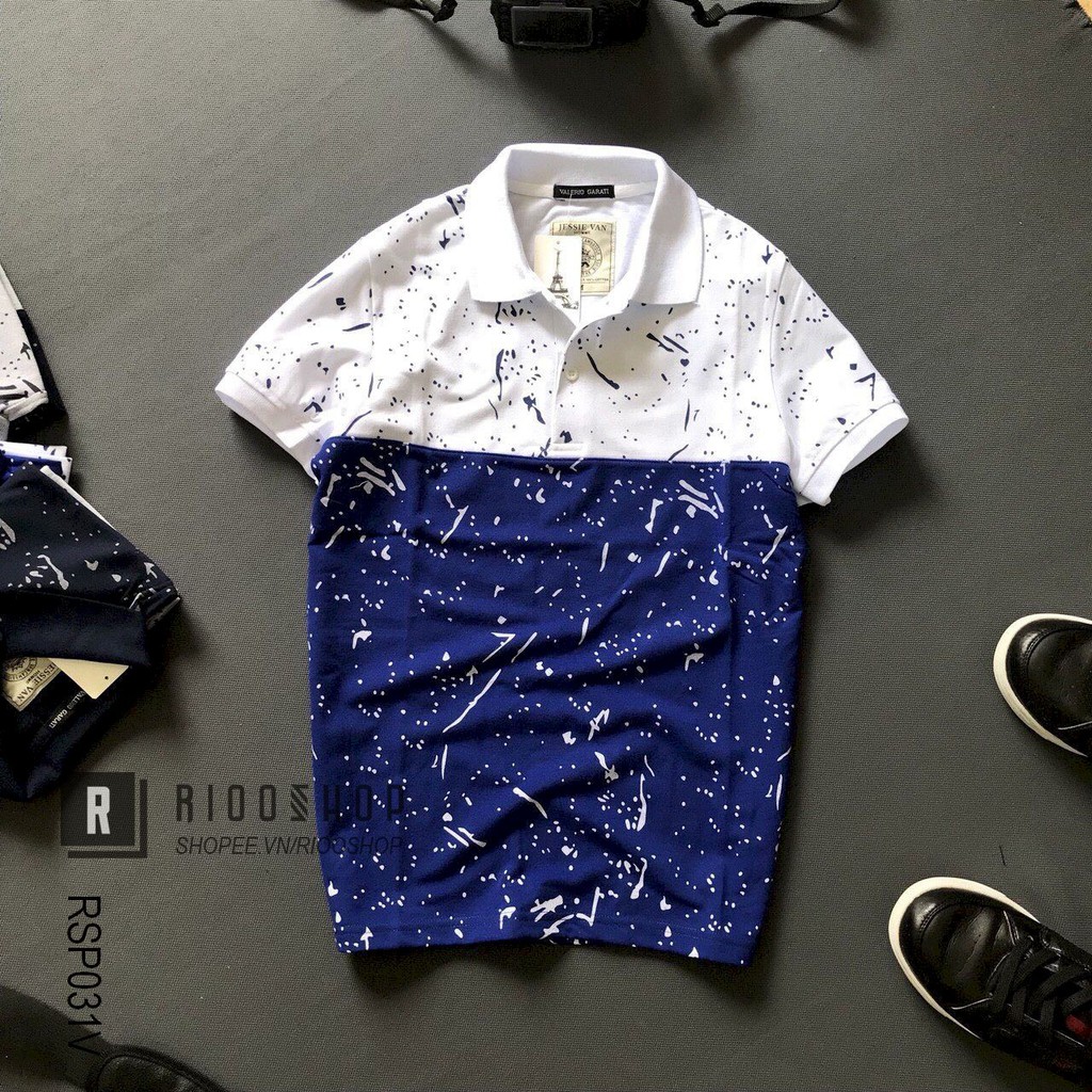 Áo phông nam có cổ họa tiết vết mực 2 màu RSP031V - áo thun nam đẹp Riooshop | BigBuy360 - bigbuy360.vn