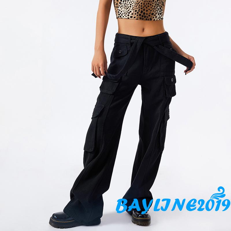 Quần Túi Hộp Lưng Thấp Dáng Rộng Màu Trơn Thời Trang Mùa Thu Cho Nữ