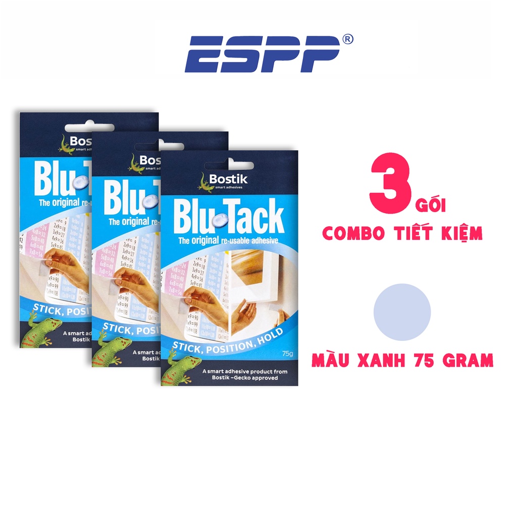 Set 3 gói đất sét dán dính Poster Blutack - Xanh Organic 75g - Bostik