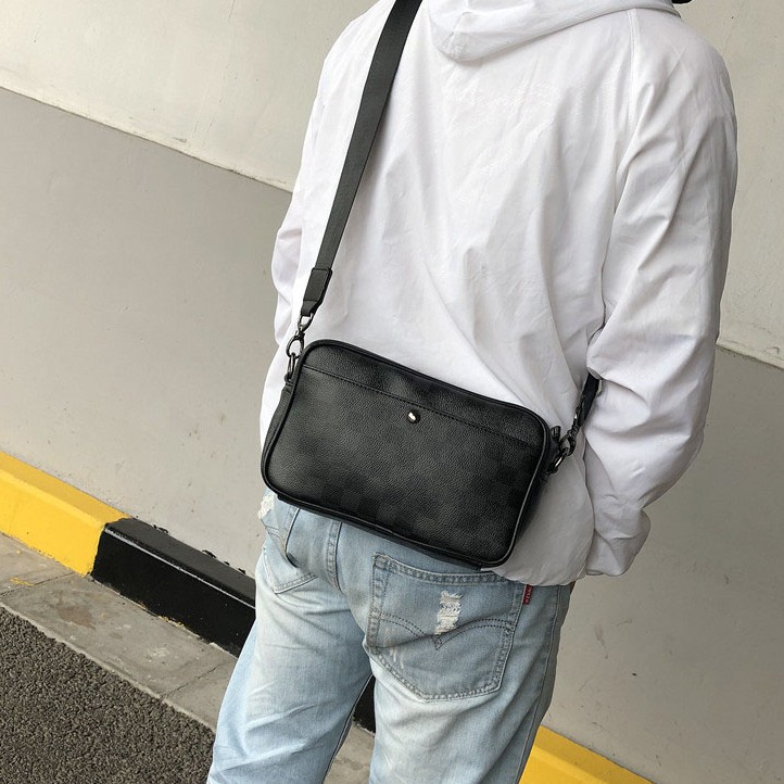 Túi đeo chéo nam da Pu họa tiết kẻ caro chống nước, phong cách thời trang năng động TC108-K