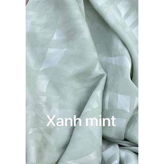 Vải áo dài lụa xanh mint hoa tiết vân mặt băng