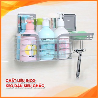 Giá kệ treo tường phòng tắm đa năng 1 tầng inox 304, có móc treo bàn chải đánh răng, không cần khoan tường LOTI 9309