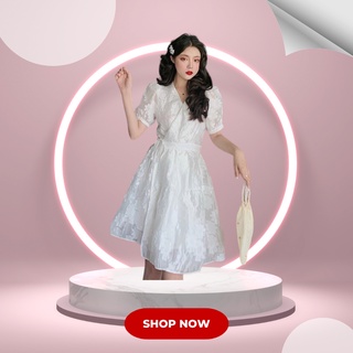 đầm xòe hoa nổi thắt eo tay phồng cho nàng chubby ( thời trang bigsize vickyy.g- anitagreen) n3-922