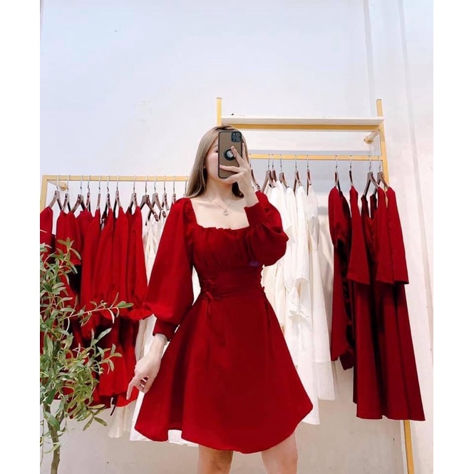 Váy cổ vuông Leila - Đầm tay dài nhún ngực Story Clothes