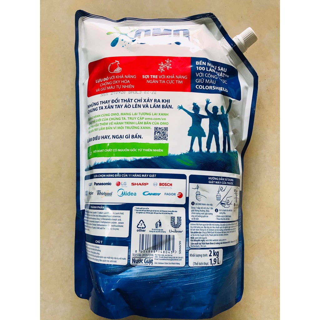 Túi nước giặt OMO matic cửa trước túi 2 Kg