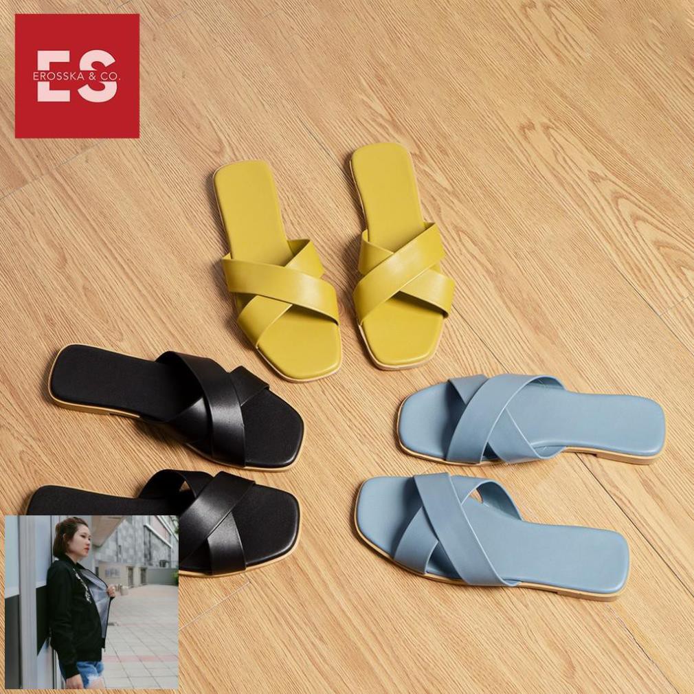 DÉP NỮ ĐẾ BỆT THỜI TRANG MŨI VUÔNG DÂY QUAI CHÉO KIỂU CƠ BẢN CAO 1CM _ DE029