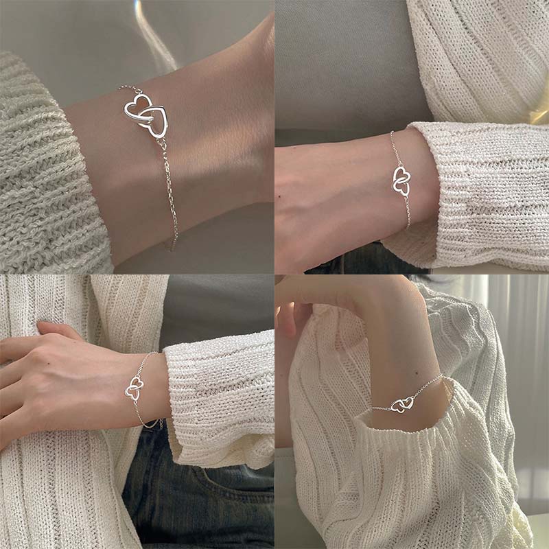 Vòng đeo tay mạ bạc mặt trái tim đôi thời trang dành cho nữ OUYOU | BigBuy360 - bigbuy360.vn