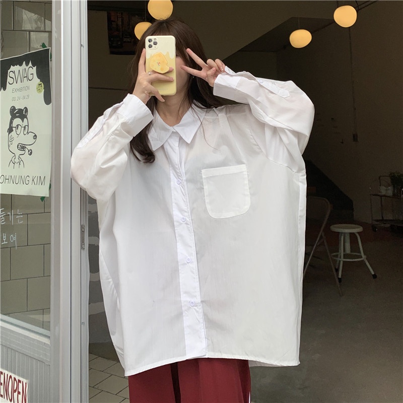 SUXI Áo Sơ Mi Tay Dài Màu Sắc Đơn Giản Phong Cách Hàn Quốc