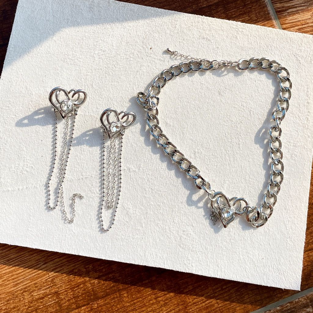 Khuyên tai kim loại dáng dài mặt hình trái tim phong cách Hàn Quốc thời trang mùa hè dễ thương