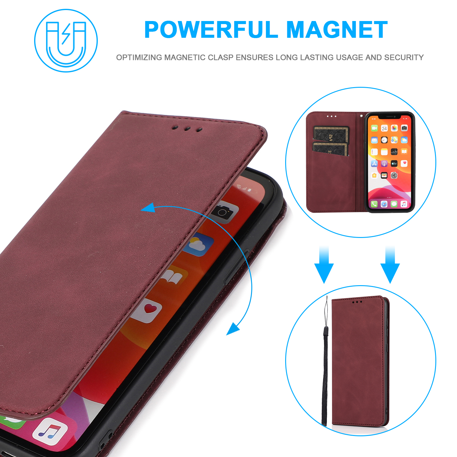 Bao da điện thoại kiểu ví nắp gập từ tính cho IPhone 12 Pro Max Mini 11 SE 2020 7 8 plus X XR XS | BigBuy360 - bigbuy360.vn