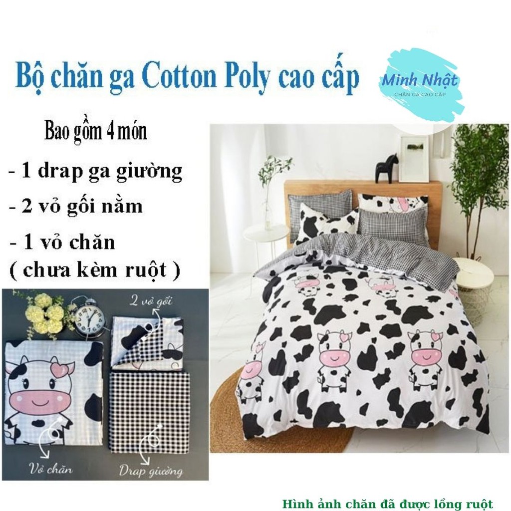 Bộ chăn ga gối cotton poly bò sữa Minh Nhật - chăn mền, drap giường, vỏ gối - ga giường đủ size | BigBuy360 - bigbuy360.vn