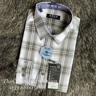 [SIZE 43] OWEN - Áo sơ mi dài tay Owen regularfit kẻ ca rô màu xám chất Nano ko nhăn 22969