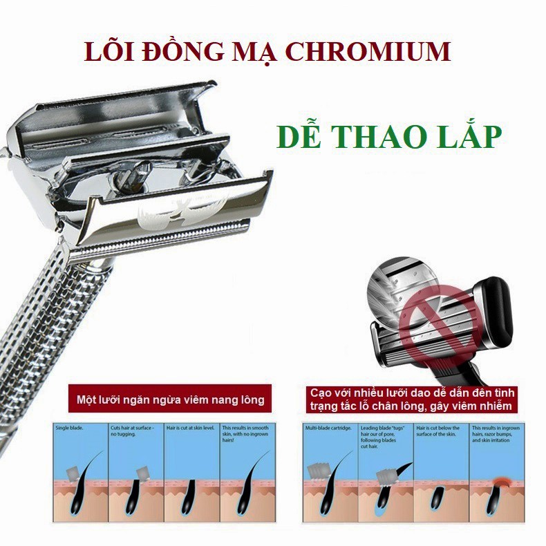 Bàn cạo râu truyền thống Weishi 9036-G - kẹp cánh bướm, cạo râu, cao lông chân vệ sinh thân thể