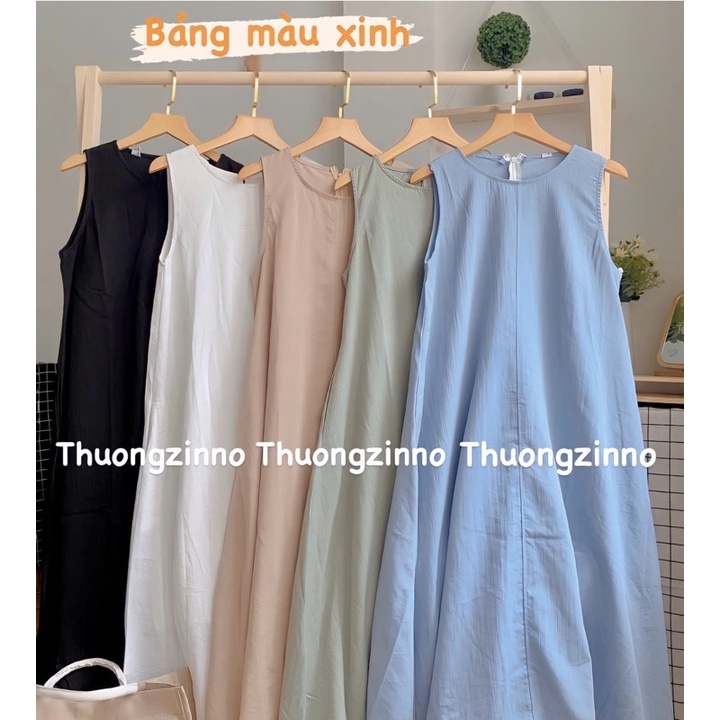 [Ảnh thật/Video]Váy sát nách vai suông dáng xoè Đầm trơn vintage dáng dài