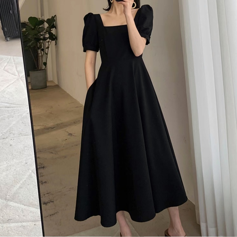 Đầm Cổ Vuông Dáng Rộng Thời Trang Mùa Hè Phong Cách Retro Dành Cho Nữ