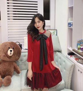 Váy nhung phối lưới (3 màu ảnh thật)