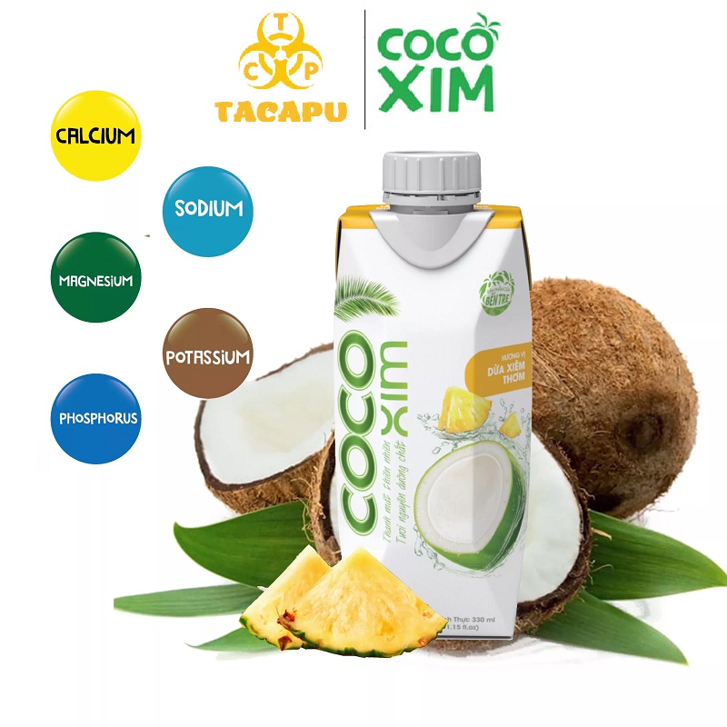 Nước dừa đóng hộp từ dừa tươi nguyên chất 100% kết hợp vị Thơm độc đáo AZ.THOM06 - Thương hiệu COCOXIM 330ml - TACAPU