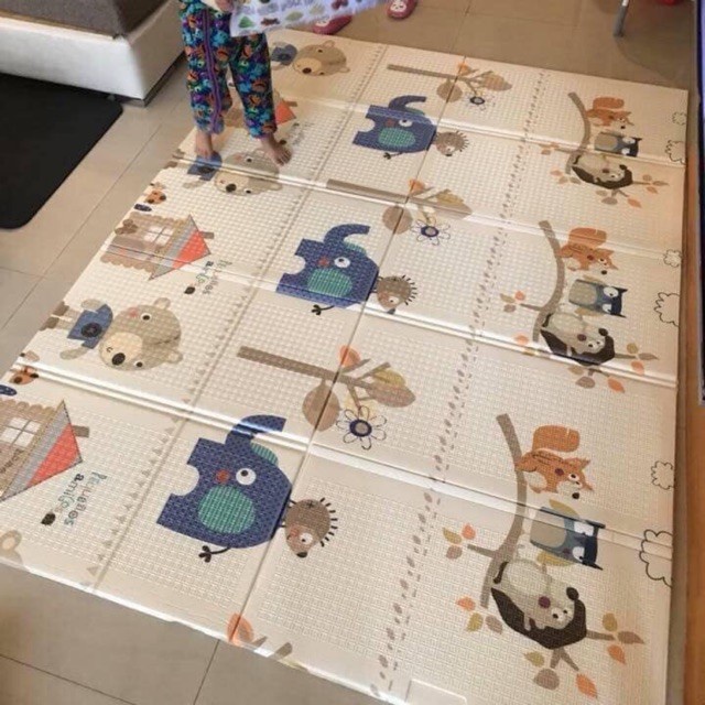 Thảm xốp cho bé XPE gấp gọn tấm lót trải sàn 2 mặt chống thấm chống trơn hàn quốc phủ silicon 1m8 2m