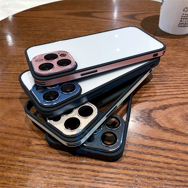 Ốp Điện Thoại Cứng Trong Suốt Viền Kim Loại Bảo Vệ Lens Cho iPhone 14 13 12 Pro Max 14 Plus ip13 ip14