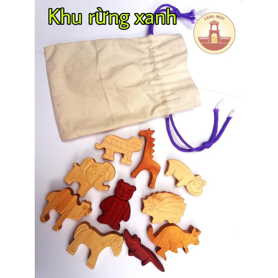 Bộ thú chủ đề Khu rừng xanh đồ chơi bằng gỗ an toàn cho bé