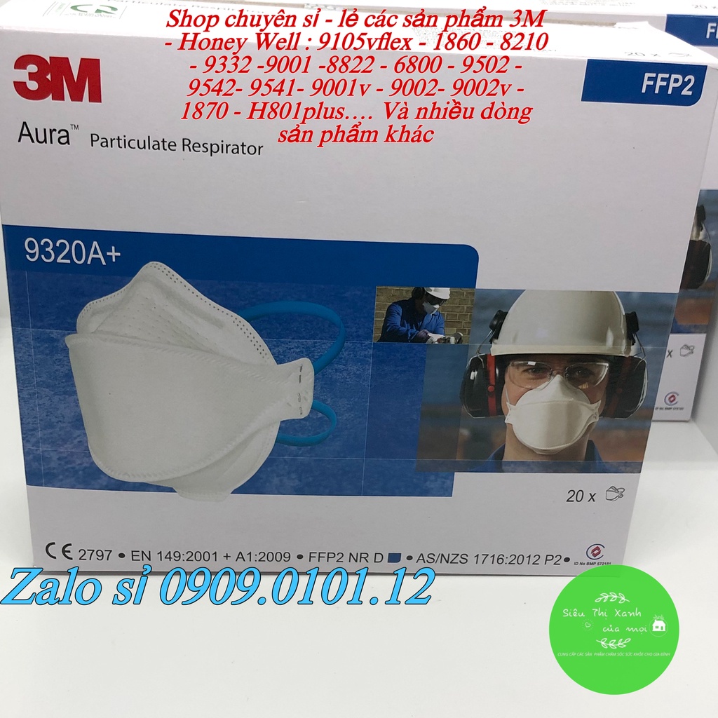 Khẩu trang 3m 9320a+ chính hãng đạt chuẩn AS/NZS FFP2, N95 cao cấp có đệm mũi tiệt trùng đóng bịch kín riêng từng cái