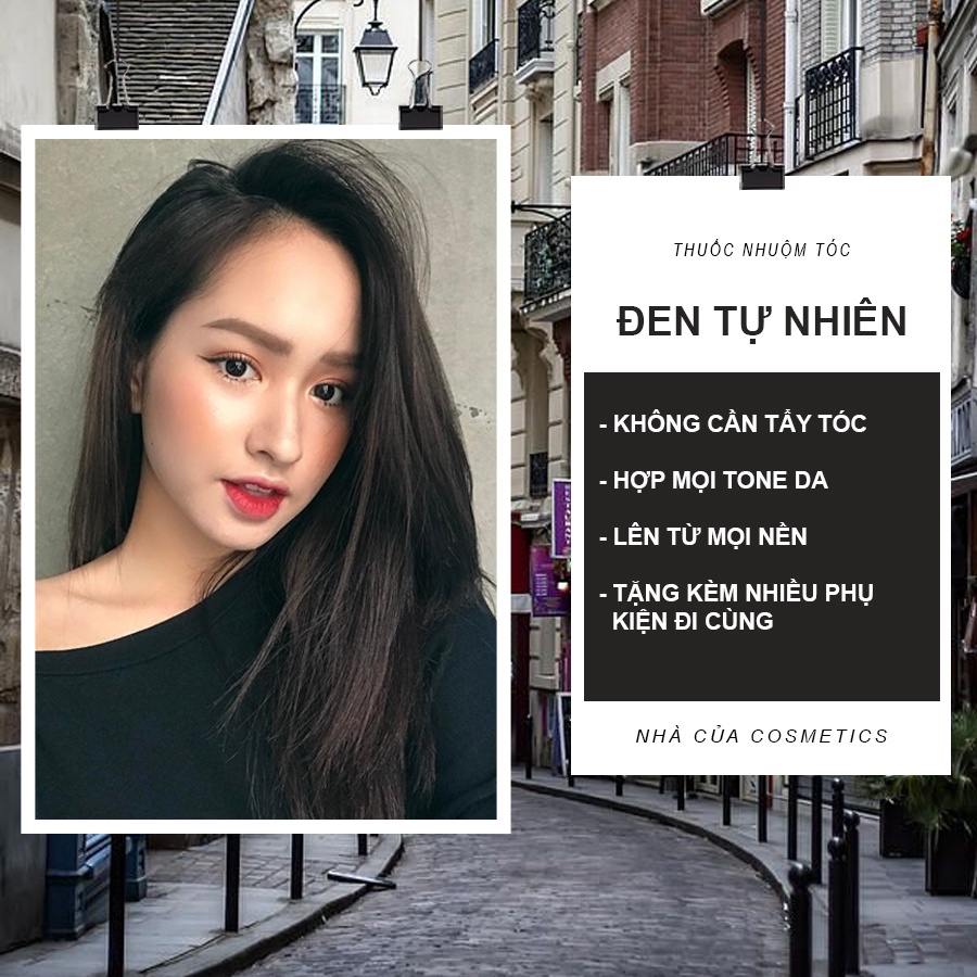 Thuốc nhuộm tóc ĐEN TỰ NHIÊN không cần dùng thuốc tẩy tóc TẶNG kèm trợ nhuộm oxy, bao tay và mũ chùm ủ tóc