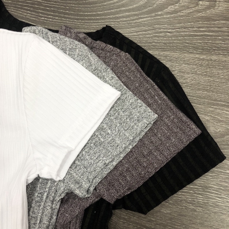 Áo tay ngắn thun len gân F21
