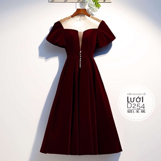 Bigsize Đầm nhung cổ lưới D254