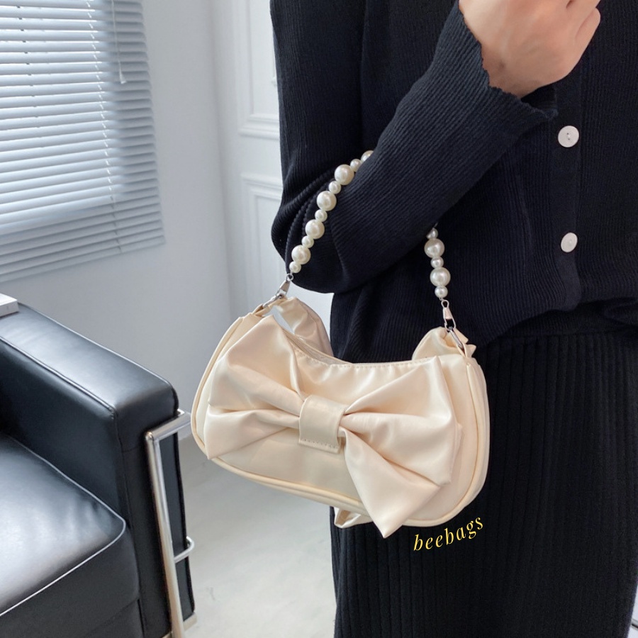 Túi Da Nữ Phối Nơ Tiểu Thư Xinh Xắn Phối Ngọc Đeo Vai Màu Trắng, Đen | TX12 | Túi Đeo Vai Nữ Đi Chơi Đi Tiệc Dễ Phối Đồ