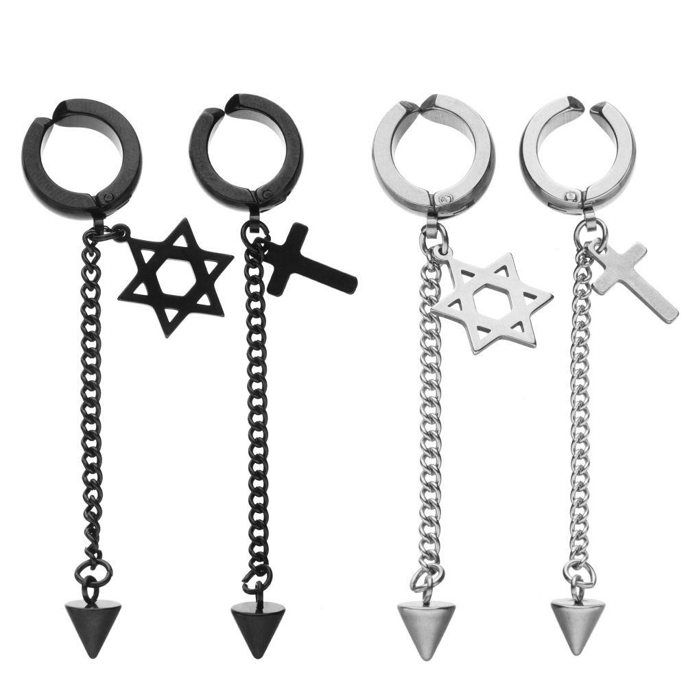 Khuyên Tai Dạng Vòng Lủng Lẳng Xỏ Dây Xích Không Cần Xỏ Lỗ Bất Đối